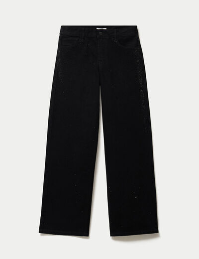 Jean wide leg taille basse strass noir femme