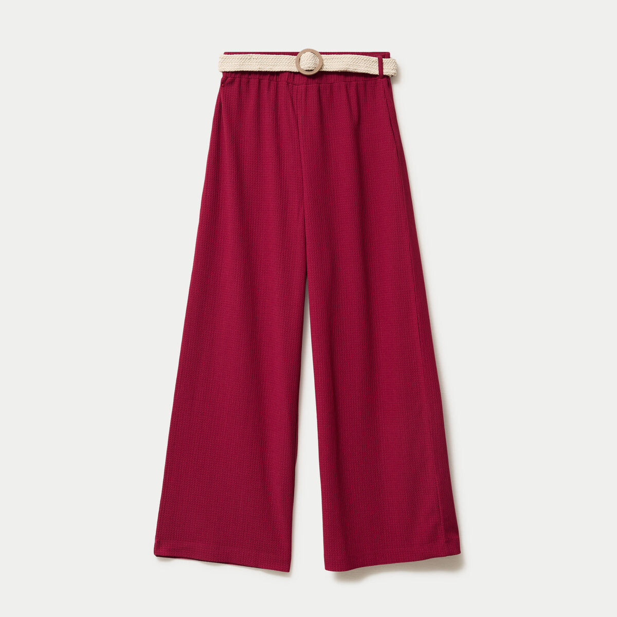 Pantalon large fluide ceintur&eacute; rouge femme