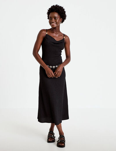 Robe longue droite en maille noir femme