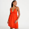 Robe courte &eacute;vas&eacute;e col v bretelles orange fonc&eacute; femme