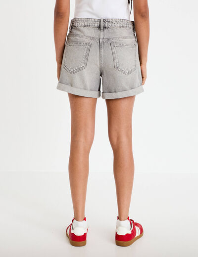 Short mom taille haute en jean denim gris femme