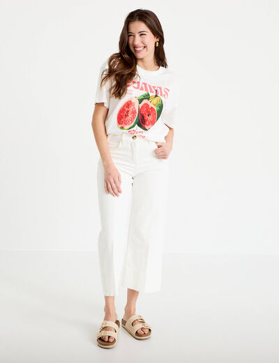 Jean wide leg cropped taille haute denim blanc femme