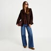 Blouse &agrave; motif en relief marron fonc&eacute; femme