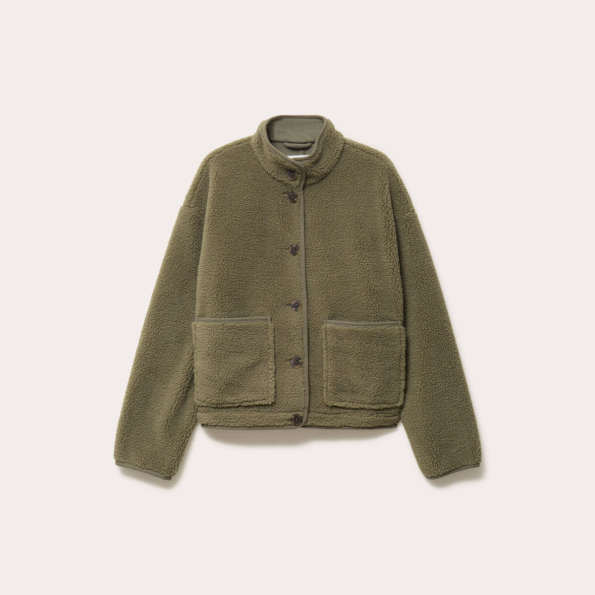 Veste droite courte effet polaire vert kaki femme