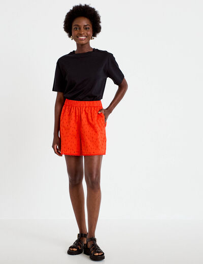 Short avec broderie orange fonc&eacute; femme