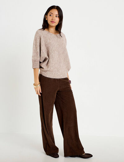 Pantalon jogging taille standard velours marron fonc&eacute; femme
