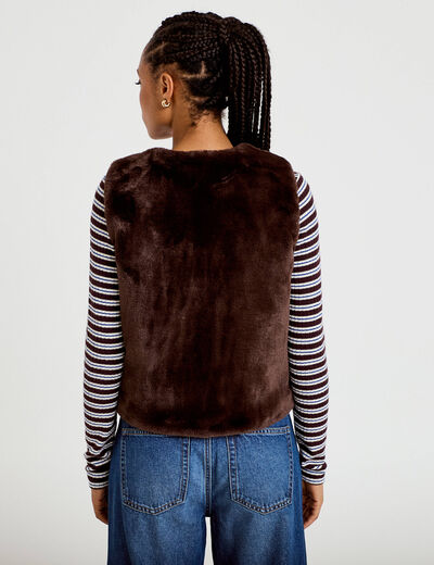 Gilet r&eacute;versible sans manches marron fonc&eacute; femme
