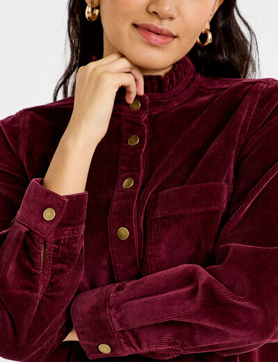 Robe droite velours col montant bordeaux femme