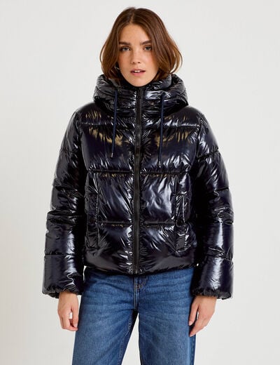 Doudoune bas resserr&eacute; manches longues bleu marine femme