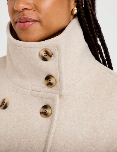 Caban court col montant beige femme