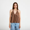 Top d&eacute;collet&eacute; sans manches pliss&eacute; marron fonc&eacute; femme