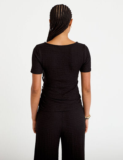 T-shirt col rond manches courtes bijou noir femme