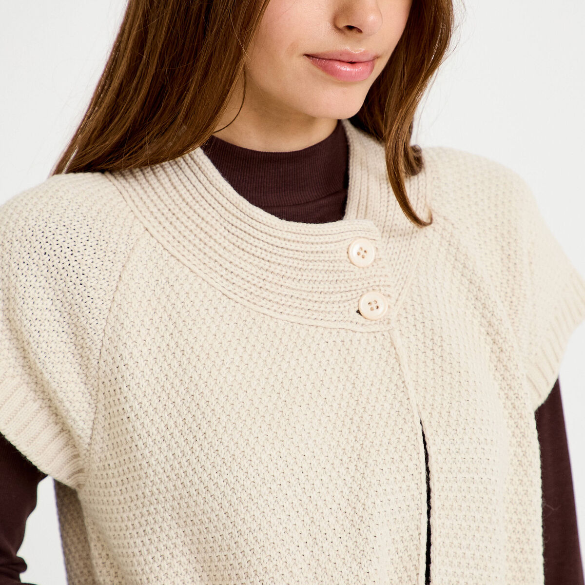 Gilet sans manches col montant beige femme