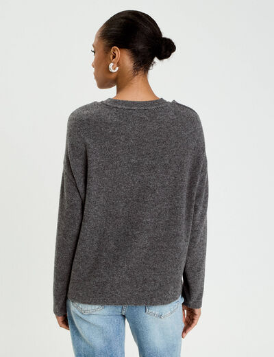 Pull effet 2-en-1 gris fonc&eacute; femme