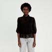 Chemise droite courte voile manches 3/4 noir femme