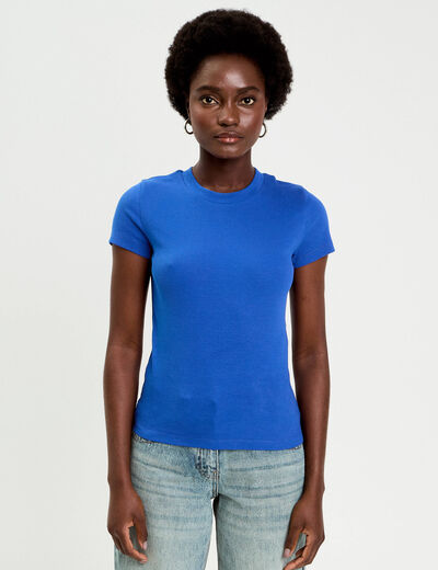 T-shirt c&ocirc;tel&eacute; ajust&eacute; manches courtes bleu electrique femme