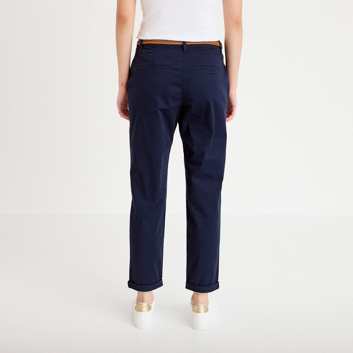 Pantalon chino 7/8&egrave;me bleu marine femme