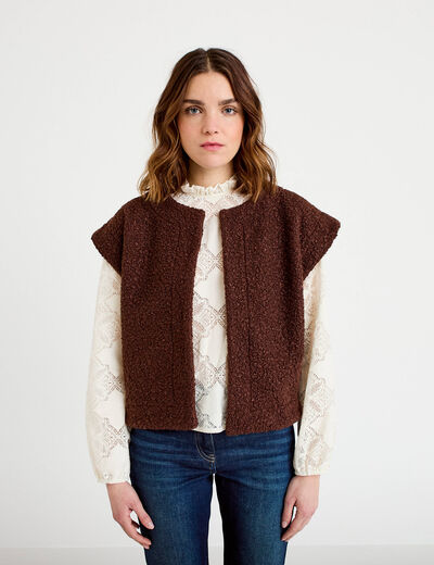 Gilet sans manches effet polaire marron fonc&eacute; femme