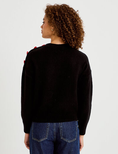 Pull ample col rond manches longues noir femme