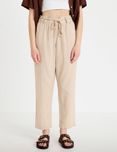 Pantalon droit 7/8&egrave;me taille haute sable femme