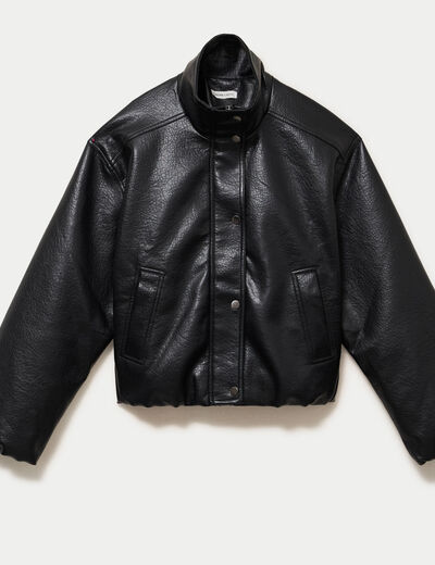 Veste oversize cropped similicuir noir femme