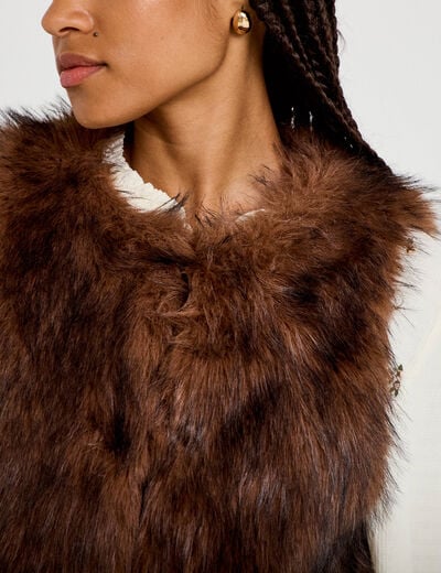 Gilet sans manches fausse fourrure marron femme