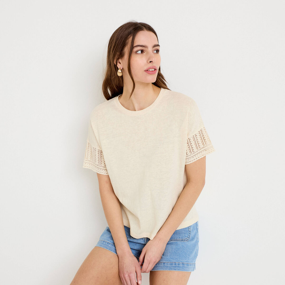 T-shirt manches courtes ecru femme