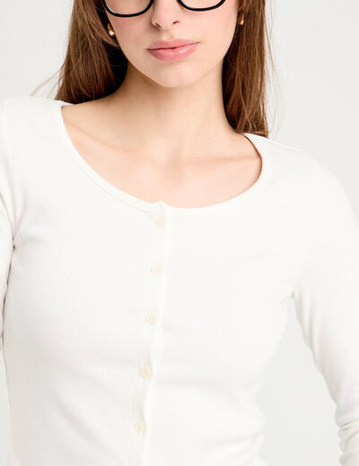 Gilet manches longues c&ocirc;tel&eacute; ecru femme