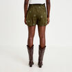 Short taille haute en velours brod&eacute; vert kaki femme
