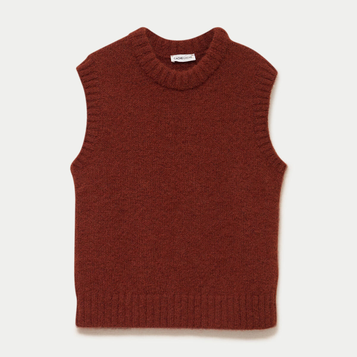 Pull sans manches marron cognac femme