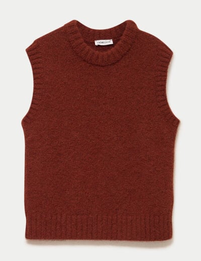 Pull sans manches marron cognac femme