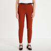 Pantalon cigarette ceintur&eacute; marron cognac femme