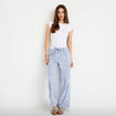 Pantalon large taille haute brod&eacute; bleu clair femme