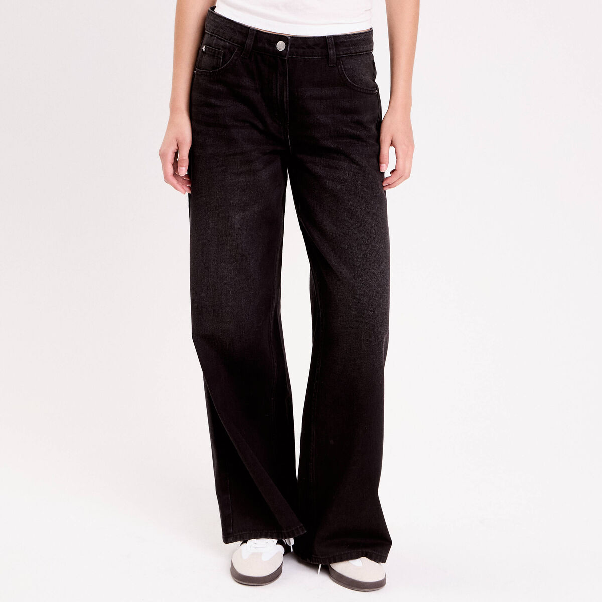 Jean wide leg taille standard denim noir femme