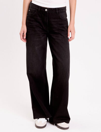 Jean wide leg taille standard denim noir femme