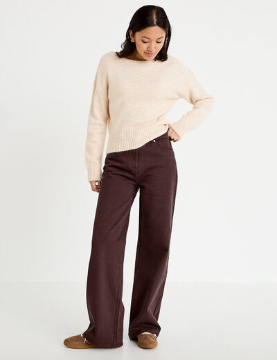 Jean wide leg taille haute marron fonc&eacute; femme