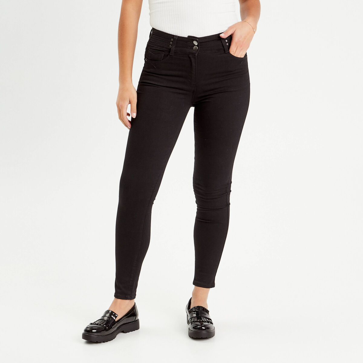 Jeans skinny push-up taille haute denim noir femme