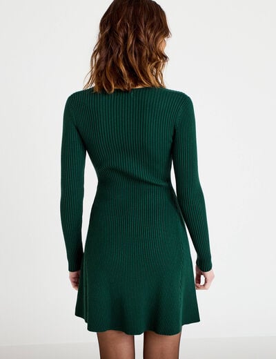 Robe tricot patineuse c&ocirc;tel&eacute;e vert fonc&eacute; femme