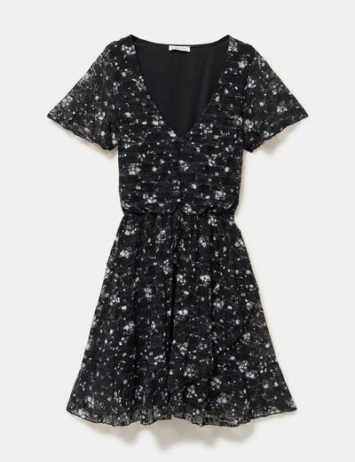 Robe courte &eacute;vas&eacute;e en dentelle col v noir femme