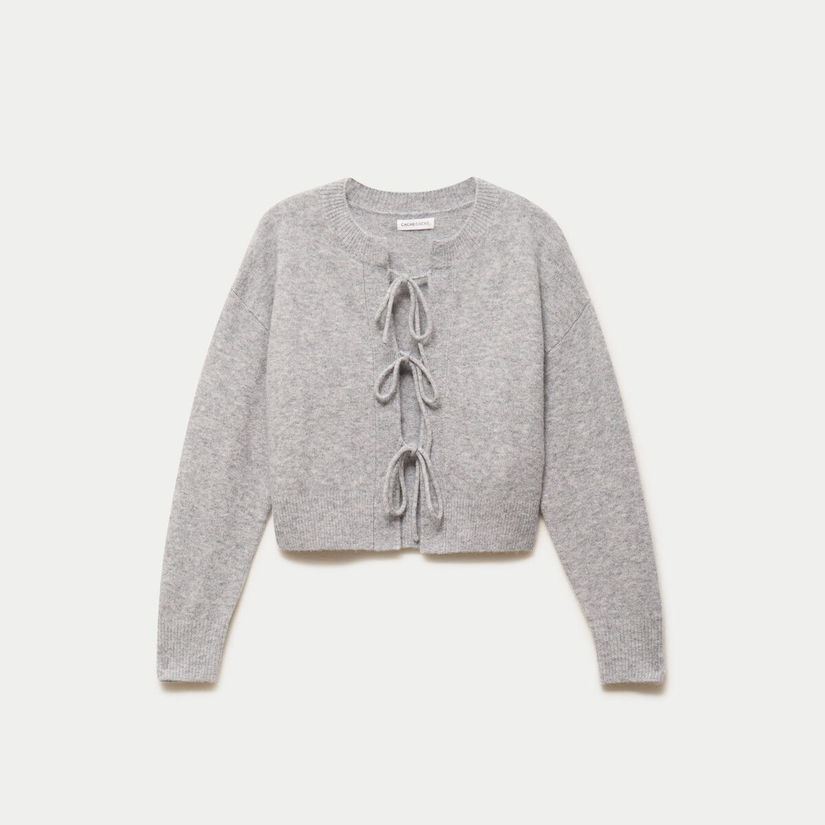 Gilet court nou&eacute; gris clair femme
