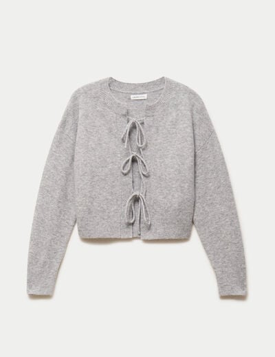 Gilet court nou&eacute; gris clair femme