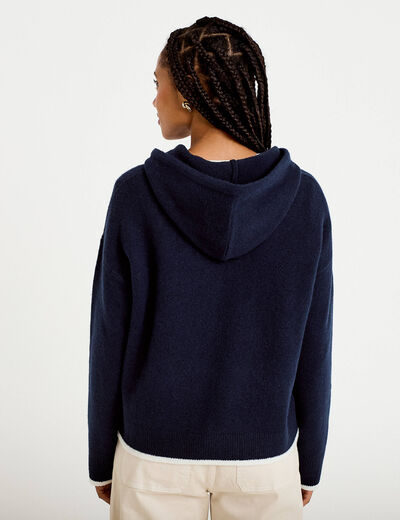 Pull &agrave; capuche bleu marine femme