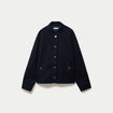 Veste droite col mao manches longues bleu marine femme