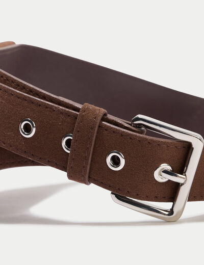 Ceinture large aspect daim marron fonc&eacute; femme