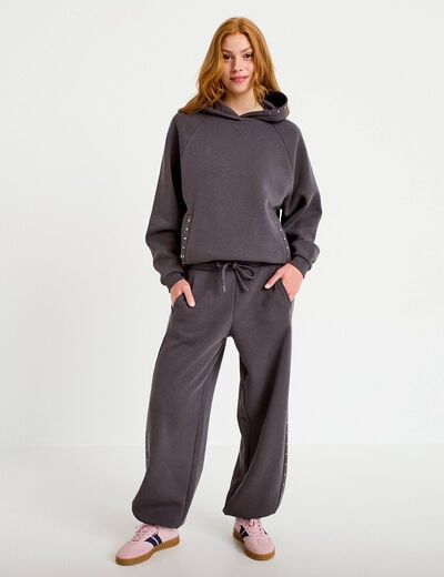Jegging taille basse d&eacute;tails clout&eacute;s gris fonc&eacute; femme
