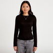 T-shirt ajust&eacute; col rond manches longues noir femme