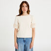 T-shirt col rond manches courtes ecru femme
