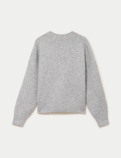 Pull ample col rond manches longues gris clair femme
