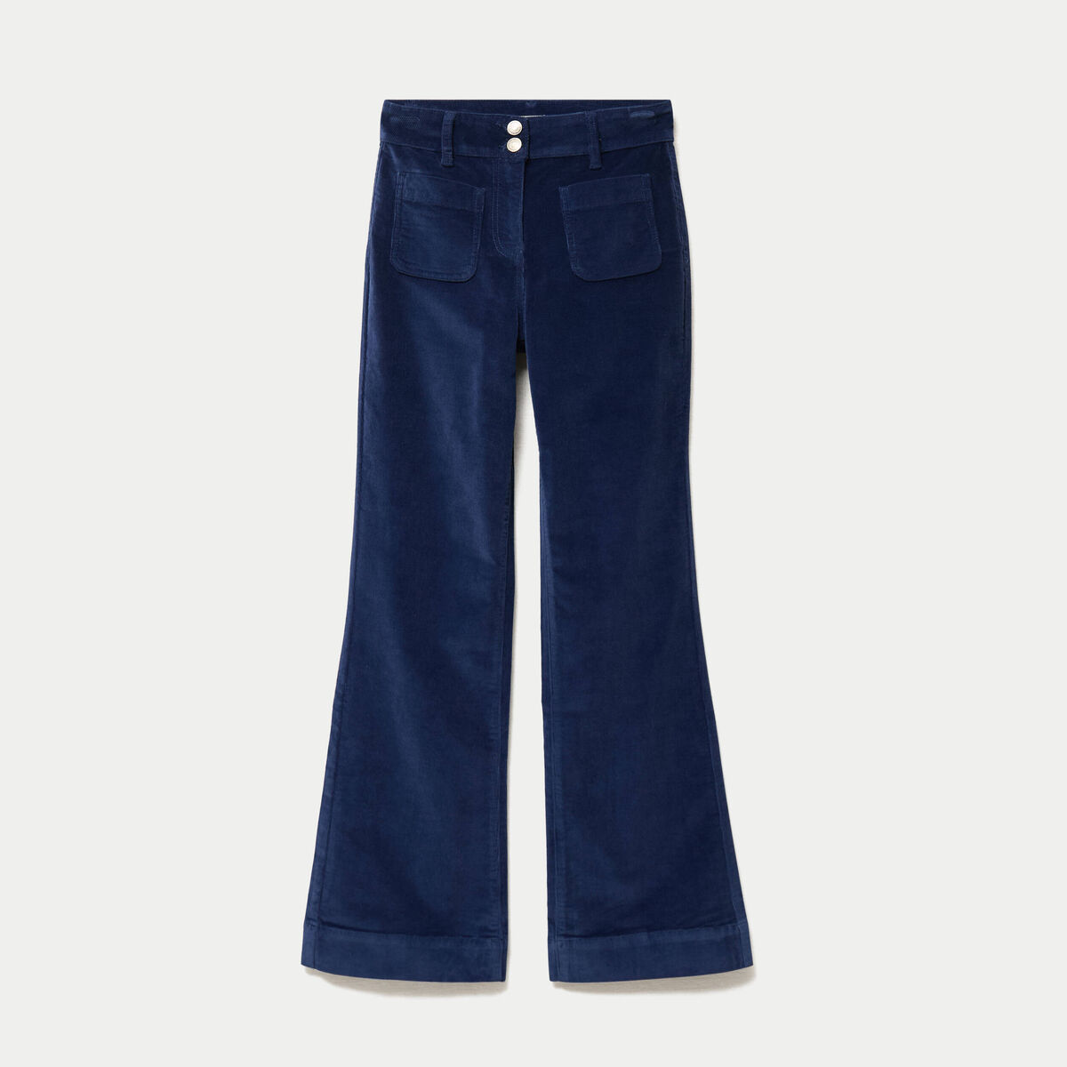 Pantalon bootcut taille haute velours bleu marine femme