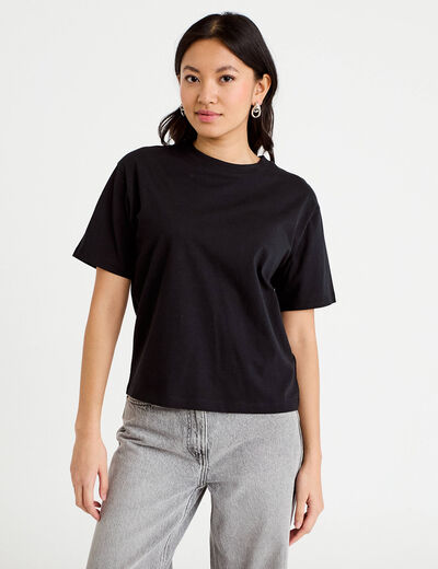 T-shirt col rond manches courtes noir femme